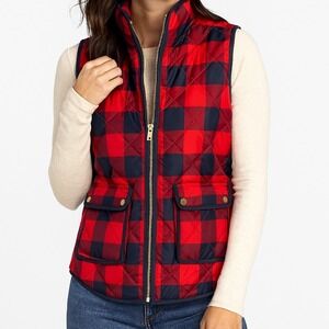 J.Crew Puffer Vest Women Excursion Goose Down Quilted Buffalo Plaid Preppy Small